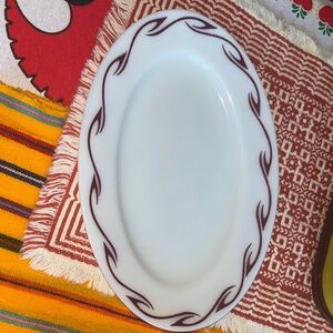 Vintage Pyrex Oval Platter Ruby Scroll
